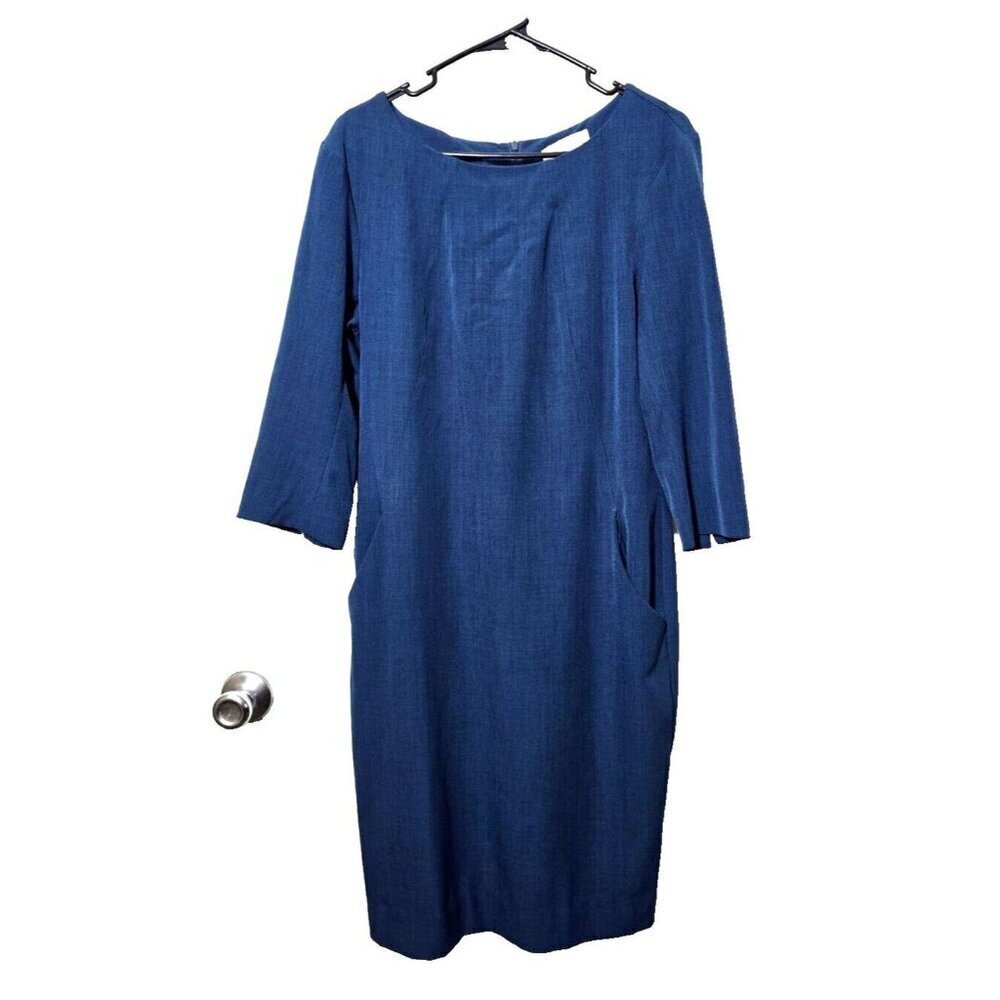 MM LAFLEUR Emily Dress 14 Navy Blue Stretch 3/4 Sleeve Professional Casual Knit